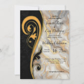 抽象的金ゴールドオンブラック&ミックスマーブル質感 招待状 (正面)