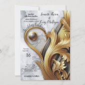 抽象的金ゴールドオンブラック&ミックスマーブル質感 招待状 (正面)