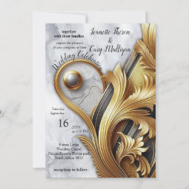 抽象的金ゴールドオンブラック&ミックスマーブル質感 招待状