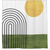 抽象的 ミニマリスト 太陽 虹 ミッドセンチュリー モダン シャワーカーテン (正面)
