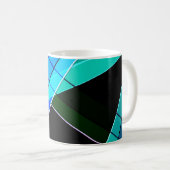 抽象的, 幾何学的, 緑, 青, 黒 コーヒーマグカップ (正面右)
