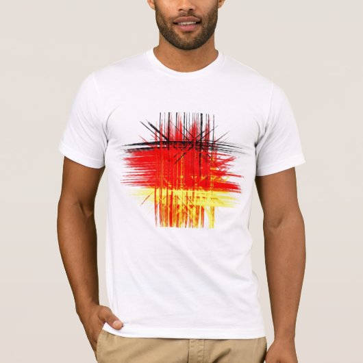 抽象絵画 | レトロな赤 黒 黄色 Tシャツ (正面)