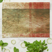 抽象美術のグランジで幾何学的で赤いオレンジ緑 キッチンタオル (折り畳み)