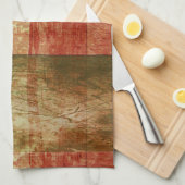 抽象美術のグランジで幾何学的で赤いオレンジ緑 キッチンタオル (四つ折り)