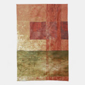 抽象美術のグランジで幾何学的で赤いオレンジ緑 キッチンタオル (縦)