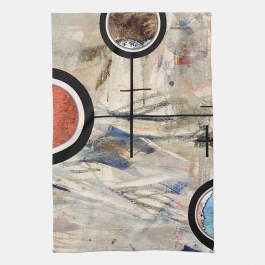 抽象美術のコラージュ、混合メディアおよび水彩画3 キッチンタオル (縦)