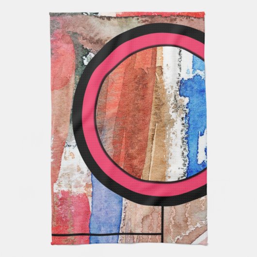 抽象美術のコラージュ、混合メディアおよび水彩画4 キッチンタオル (縦)