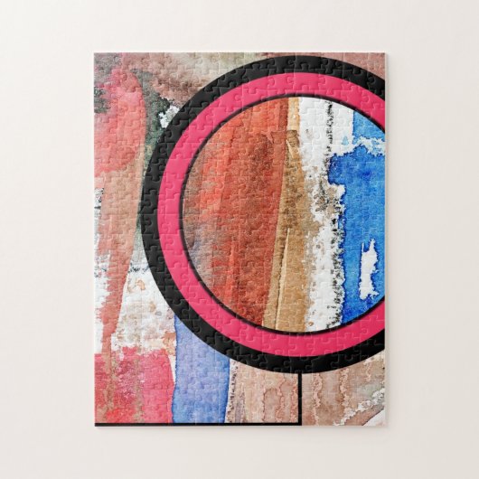 抽象美術のコラージュ、混合メディアおよび水彩画4 ジグソーパズル (縦)