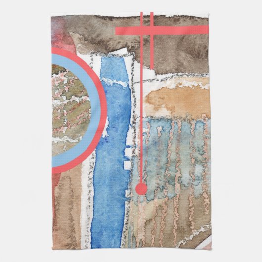 抽象美術のコラージュ、混合メディアおよび水彩画5 キッチンタオル (縦)