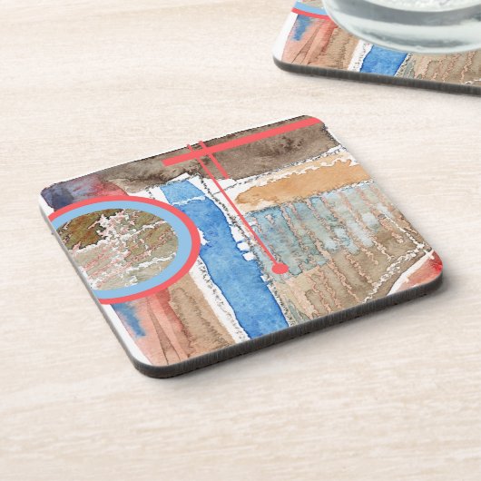 抽象美術のコラージュ、混合メディアおよび水彩画5 コースター (左側)