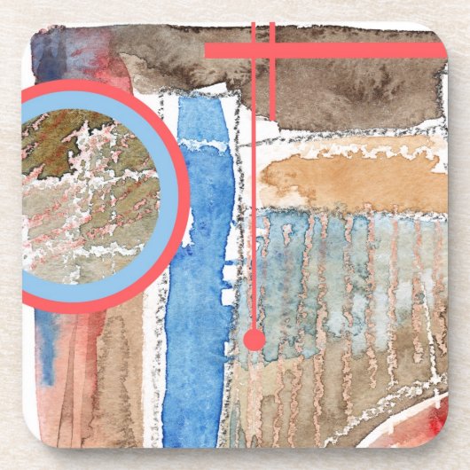 抽象美術のコラージュ、混合メディアおよび水彩画5 コースター (正面)