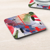 抽象美術のコラージュ、混合メディアおよび水彩画 コースター (左側)