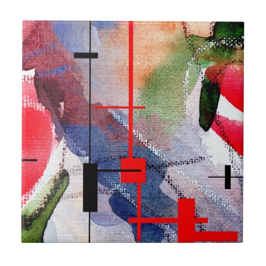 抽象美術のコラージュ、混合メディアおよび水彩画 タイル (正面)