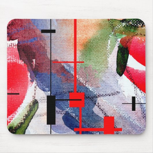 抽象美術のコラージュ、混合メディアおよび水彩画 マウスパッド (正面)