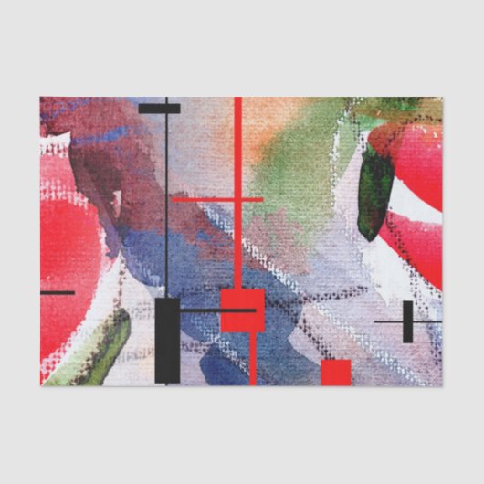 抽象美術のコラージュ、混合メディアおよび水彩画 薄葉紙 (正面)