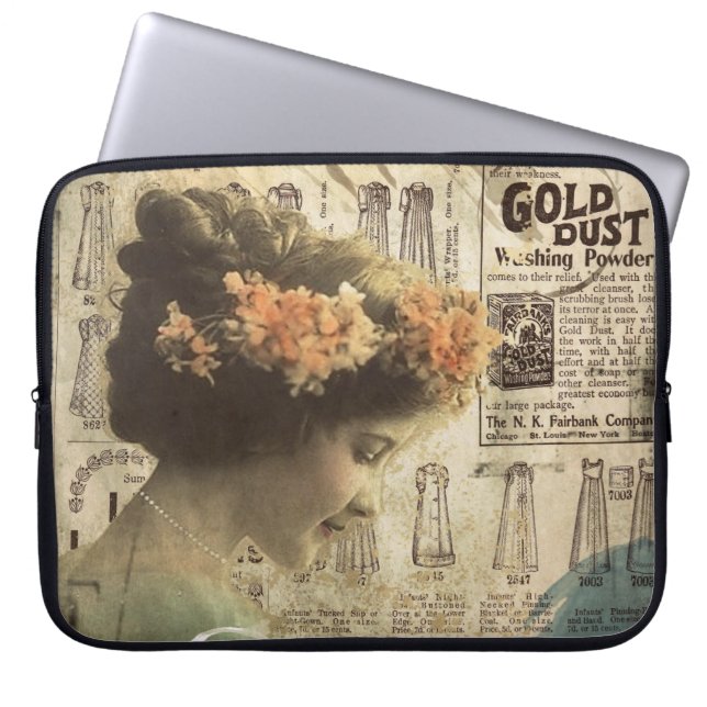 抽象美術のヴィンテージの女の子のファッションの広告の箱 ラップトップスリーブ (正面)