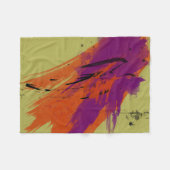 抽象美術の水彩画のオレンジ紫色の緑の黒 フリースブランケット (正面(横))