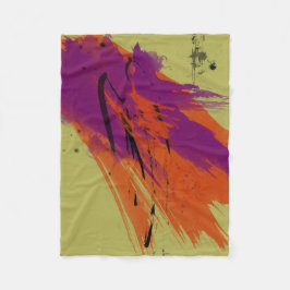 抽象美術の水彩画のオレンジ紫色の緑の黒 フリースブランケット