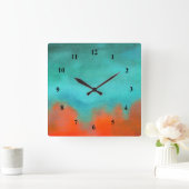 抽象美術の空の火の溶岩の珊瑚のターコイズのオレンジ スクエア壁時計 (ホーム)