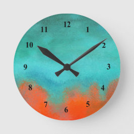 抽象美術の空の火の溶岩の珊瑚のターコイズのオレンジ スクエア壁時計