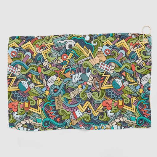 抽象美術医学アイコンパターン ゴルフタオル (横)