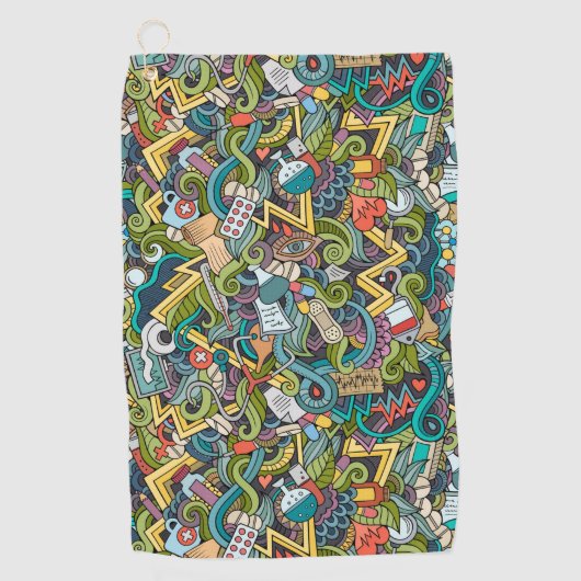 抽象美術医学アイコンパターン ゴルフタオル (正面)