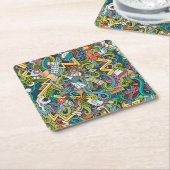 抽象美術医学アイコンパターン スクエアペーパーコースター (アングル)