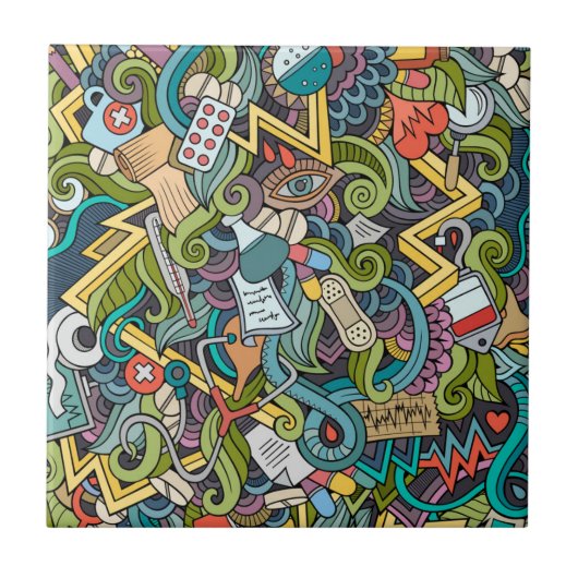 抽象美術医学アイコンパターン タイル (正面)