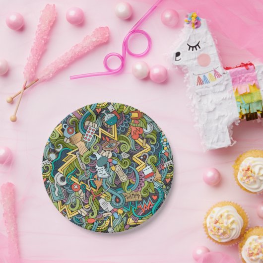 抽象美術医学アイコンパターン ペーパープレート (パーティー)