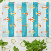 抽象芸術いかり：水色ストライプパターン。 キッチンタオル (折り畳み)