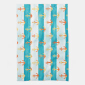 抽象芸術いかり：水色ストライプパターン。 キッチンタオル (縦)