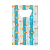 抽象芸術いかり:水色ストライプパターン。 クレジットカード栓抜き (裏面)