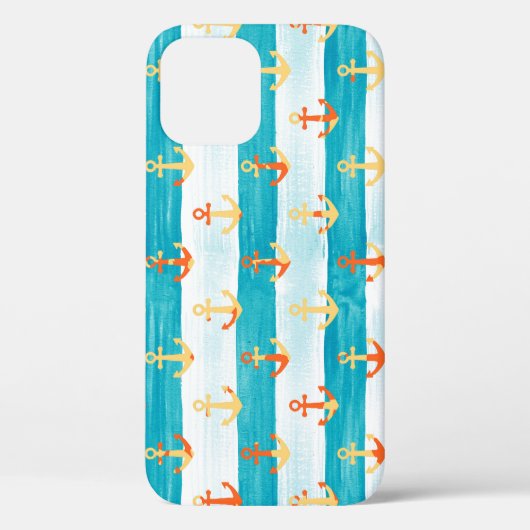 抽象芸術いかり:水色ストライプパターン。 Case-Mate iPhoneケース (裏面)