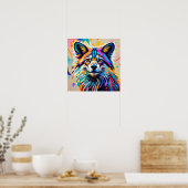 抽象芸術おもしろいかわいい動物デザインはっきりした ポスター (キッチン)