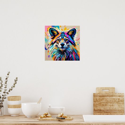 抽象芸術おもしろいかわいい動物デザインはっきりした ポスター (キッチン)