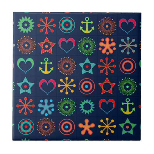 抽象芸術おもしろい形状レトロデザインプリント タイル (正面)