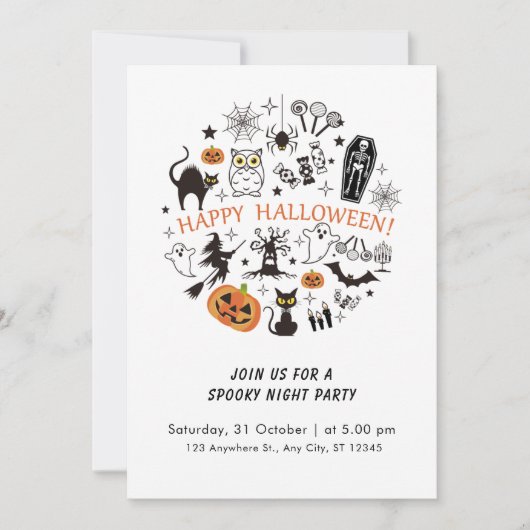 抽象芸術おもしろい白黒ハロウィ不気味ン 招待状 (正面)