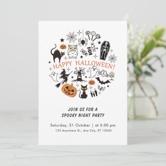 抽象芸術おもしろい白黒ハロウィ不気味ン 招待状 (スタンド正面)