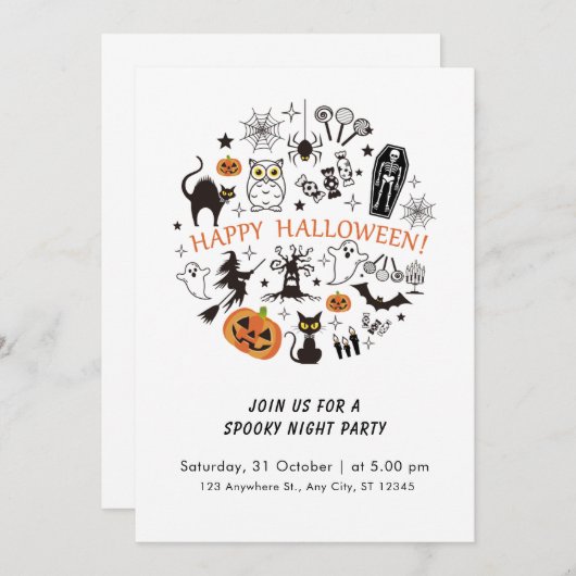 抽象芸術おもしろい白黒ハロウィ不気味ン 招待状 (正面/裏面)