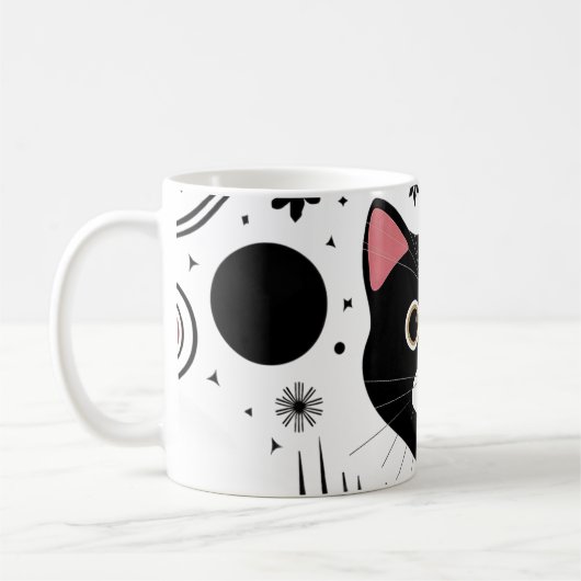 抽象芸術おもしろい黒猫 コーヒーマグカップ (左)