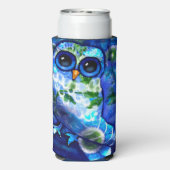 抽象芸術お洒落アウルブルーフローラティール（緑がかった色）ブルーグリーン スリム缶クーラー (Seltzer裏面)