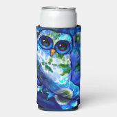 抽象芸術お洒落アウルブルーフローラティール（緑がかった色）ブルーグリーン スリム缶クーラー (Seltzer正面)