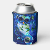 抽象芸術お洒落アウルブルーフローラティール（緑がかった色）ブルーグリーン 缶クーラー (缶裏面)