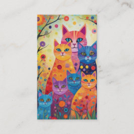 抽象芸術お洒落カラフルネコイラストレーション 名刺