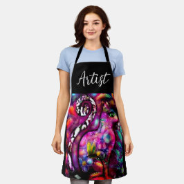 抽象芸術お洒落キティ猫フローラレッドグリーンピンク エプロン