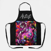 抽象芸術お洒落キティ猫フローラレッドグリーンピンク エプロン (正面)