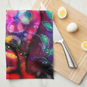 抽象芸術お洒落キティ猫フローラレッドグリーンピンク キッチンタオル (四つ折り)