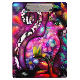 抽象芸術お洒落キティ猫フローラレッドグリーンピンク クリップボード