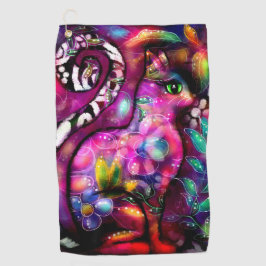 抽象芸術お洒落キティ猫フローラレッドグリーンピンク ゴルフタオル