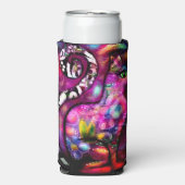 抽象芸術お洒落キティ猫フローラレッドグリーンピンク スリム缶クーラー (Seltzer正面)